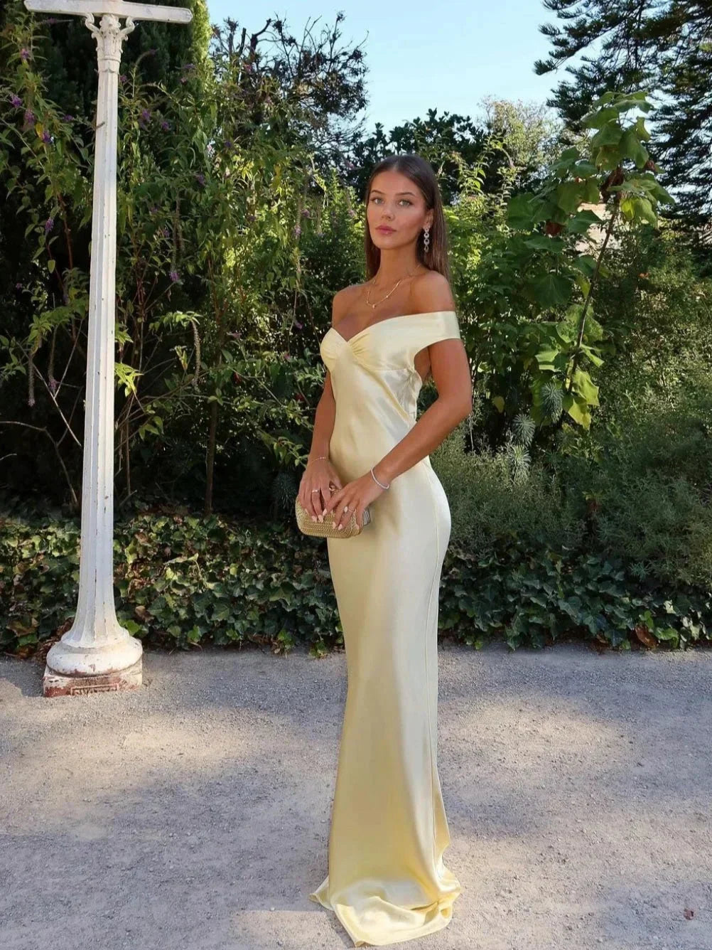 Elegant Off-Shoulder Yellow Maxi Dress TARHUS  Maxi Dresses (Women)