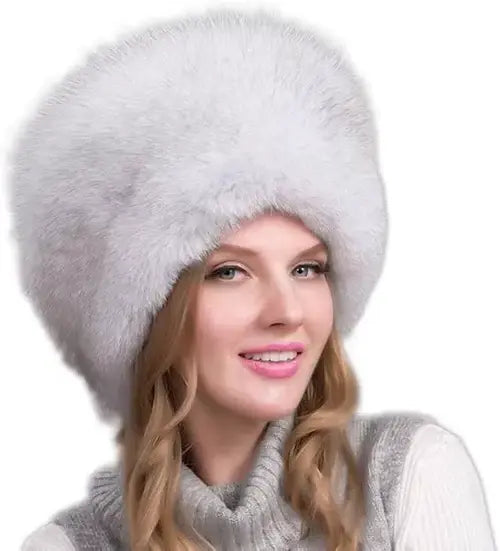 Women’s 100% Natural Fox Fur Winter Hat – Thick Warm Fur Cap with Earmuffs, Elegant Cold Weather Fashion - TARHUS