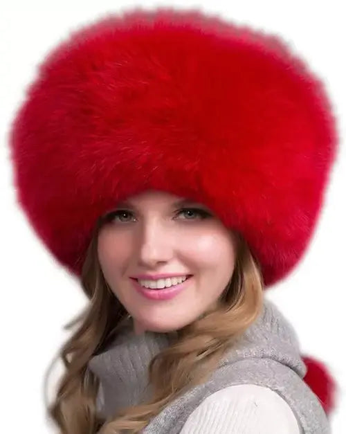 Women’s 100% Natural Fox Fur Winter Hat – Thick Warm Fur Cap with Earmuffs, Elegant Cold Weather Fashion - TARHUS