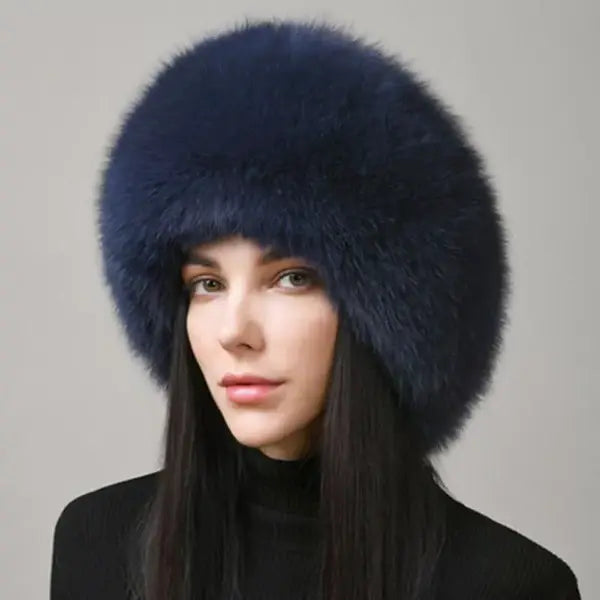 Women’s 100% Natural Fox Fur Winter Hat – Thick Warm Fur Cap with Earmuffs, Elegant Cold Weather Fashion - TARHUS