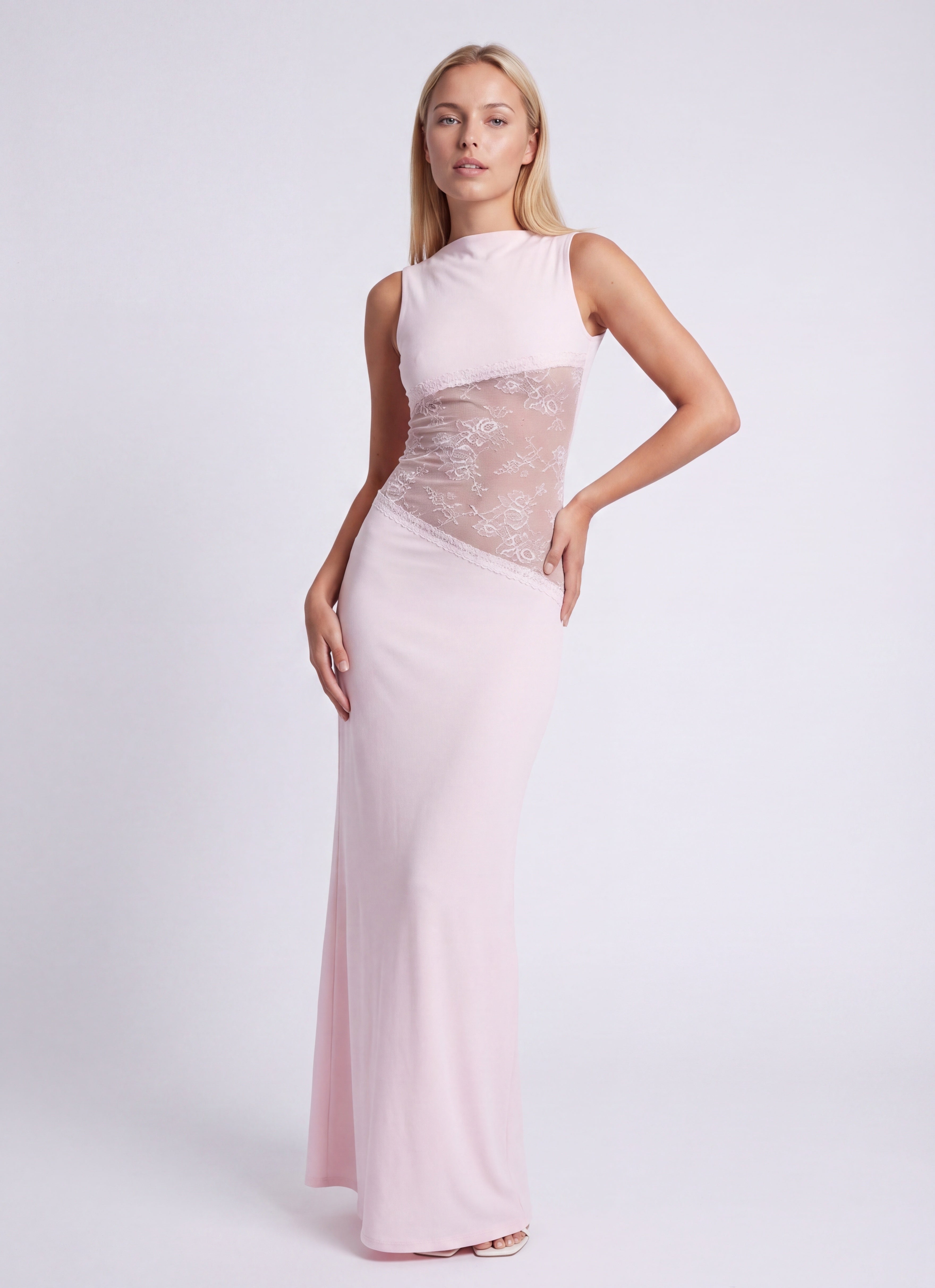 Women's Sleeveless Lace Panel Bodycon Maxi Dress TARHUS  Maxi Dress
