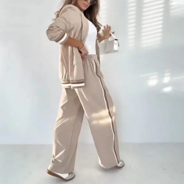 Chic Beige Blazer and Wide-Leg Pants Set – Stylish Two-Piece Outfit - TARHUS