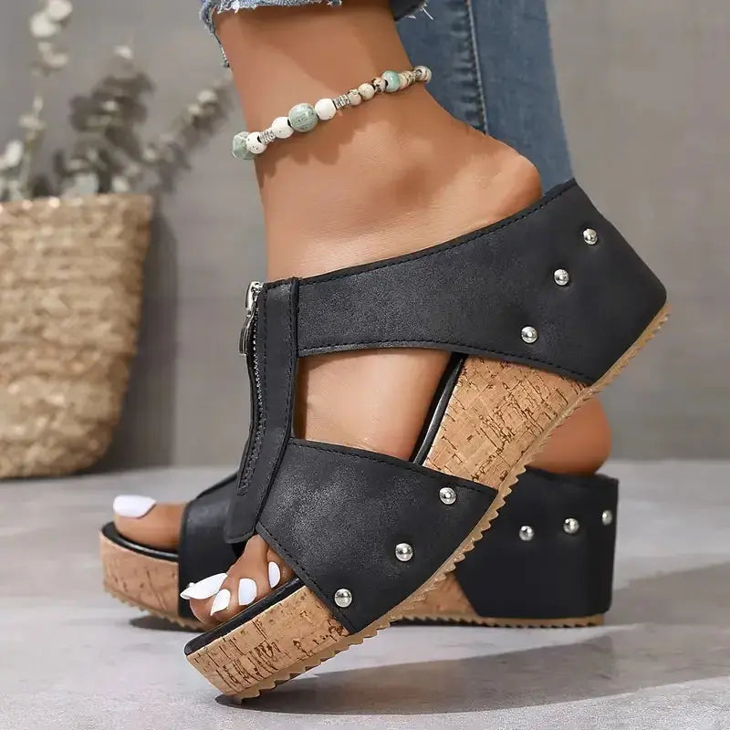 Women's Fashion Rivet Wedge Fish Mouth Thick Bottom Sandals - TARHUS