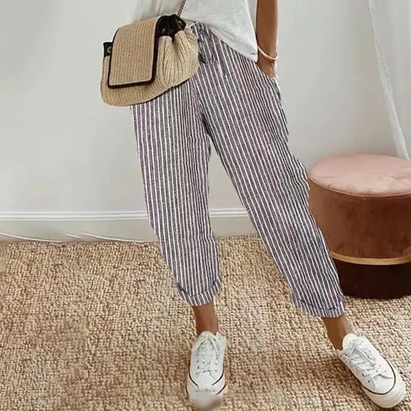 Women's striped trousers in linen and cotton - TARHUS