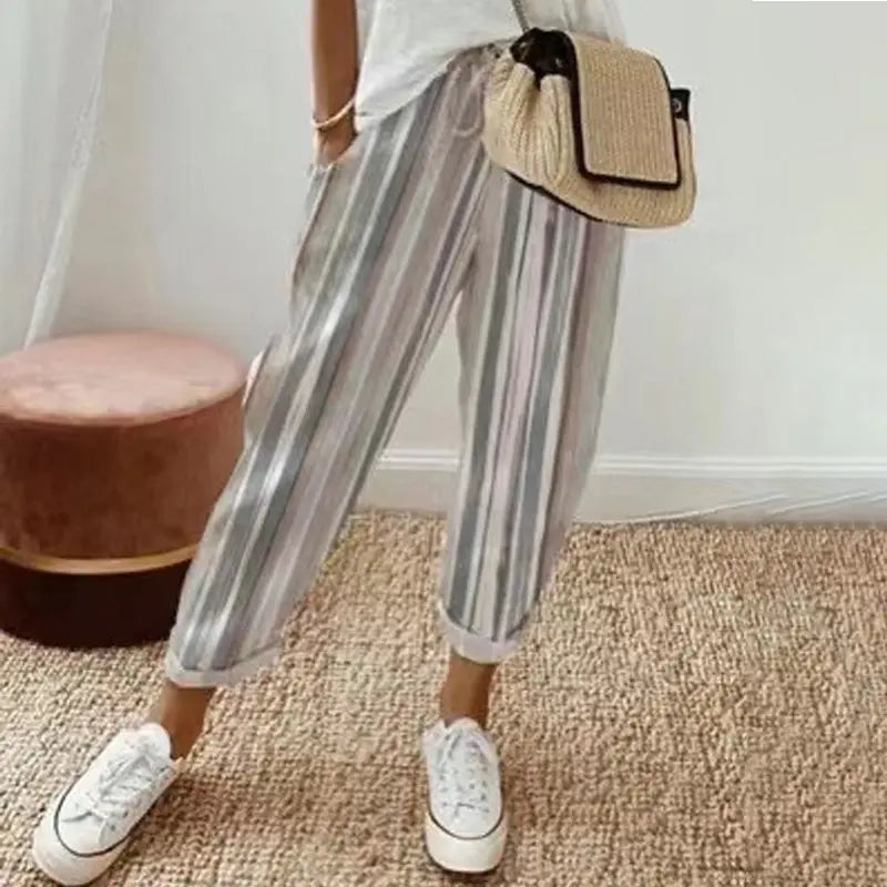 Women's striped trousers in linen and cotton - TARHUS