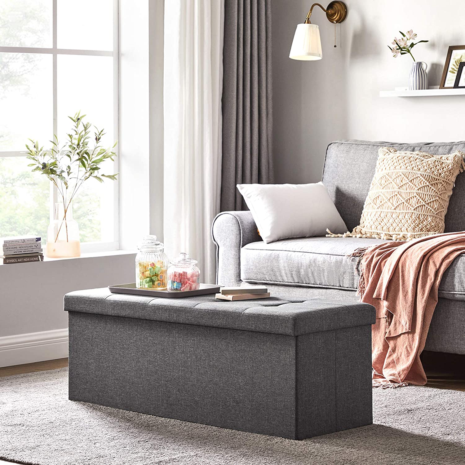 Storage Ottoman Bench Fabric Large - Grey - TARHUS
